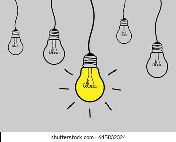 Concept Set Light Bulb design Black line icon vector,Idea sign, solution, thinking concept. Lighting Electric lamp. Electricity, shine. isolated on gray background.