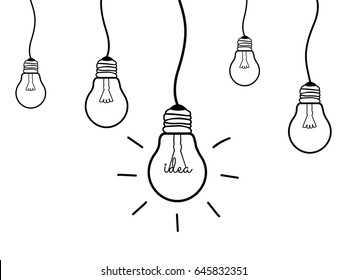 Concept Set Light Bulb design Black line icon vector,Idea sign, solution, thinking concept. Lighting Electric lamp. Electricity, shine. isolated on white background.