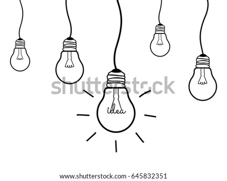 Concept Set Light Bulb design Black line icon vector,Idea sign, solution, thinking concept. Lighting Electric lamp. Electricity, shine. isolated on white background.