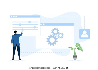 concept of setting, Mobile App installation, customization, app updating. Illustration for websites, landing pages, mobile apps, posters and banners. flat design on white background.