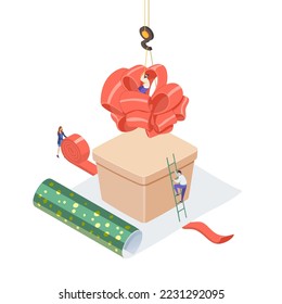 The concept of setting the scenery in the form of a gift box in the isometric style.Vector illustration
