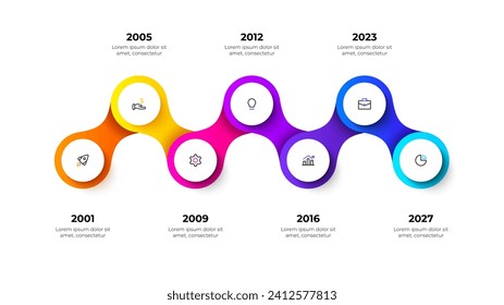 Concept of seven steps of business timeline. Creative infographic 7 options design template