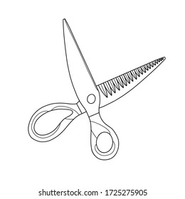 The concept of sewing. Scissors for cutting and sewing. Vector illustration of a drawn isolated sketch. Doodle style, flat design.
