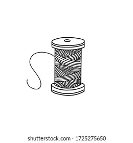 The concept of sewing. A spool of thread. Vector illustration of a drawn isolated sketch. Doodle style, flat design.