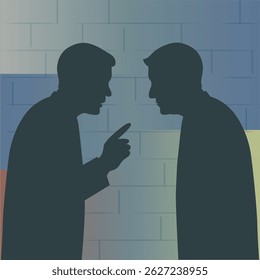 Concept of shadow peace talks in Ukraine. Banner with two silhouettes of men secretly making a deal against a wall in flag colors