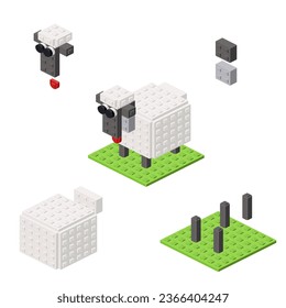 Concept with sheep in isometric style for print and design.Vector illustration.
