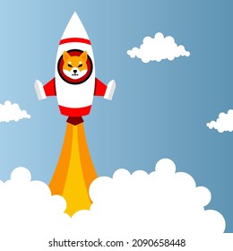 concept of shiba inu tokens with rocket flying toward sky, SHIB cryptocurrency good investment for future. Vector illustration