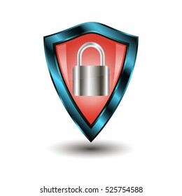 concept of shiny metal shield with padlock