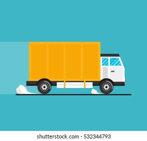 Concept of the shipping service. Truck van of delivery rides at high speed. Flat vector illustration.