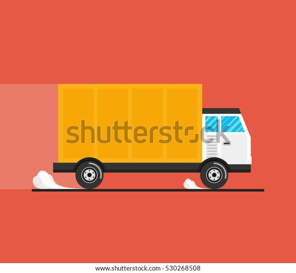 Concept of the shipping\
service. Truck van of delivery rides at high speed. Flat vector\
illustration.