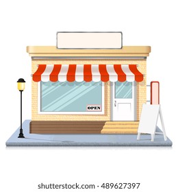 Concept of shop. Store with copy space board.