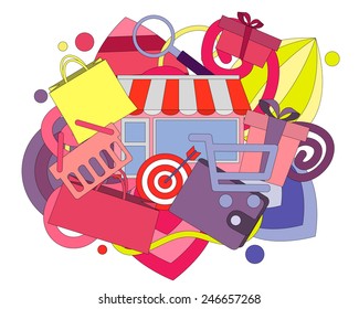 Concept shopping. Abstract background with flat icons. Vector illustration