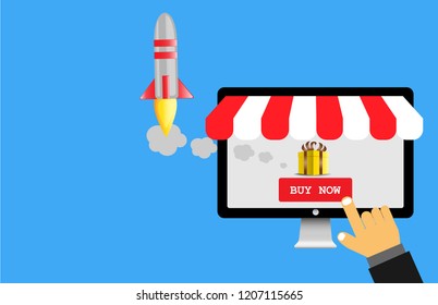 concept shopping online on desktop with fast delivery vector