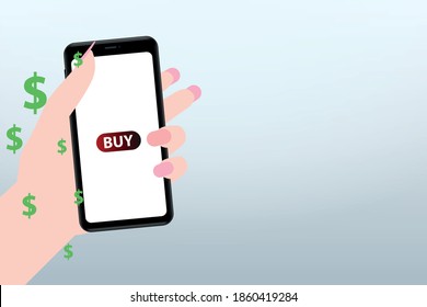 the concept of shopping in online stores, the internet via a smartphone. Vector