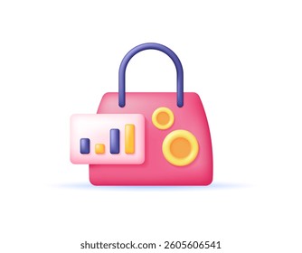 concept of shopping report, sales statistics, expense information. illustration of a bag with graph and coins. symbol or icon. minimalist 3d style design. element