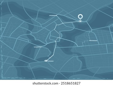 Conceito de caminho mais curto para a meta. Plano de navegação abstrato no mapa da cidade. Mapa isométrico com objetivo pretendido e vários caminhos para o destino. Ilustração vetorial