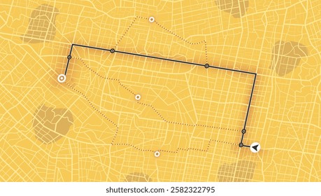 Concept of shortest path to the goal. Abstract navigation plan on city map. Map with intended goal and several paths to destiny. Vector illustration