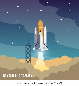 Concept Shuttle Vector Illustration. Space Shot. Space Ship. Research Team. Astronauts