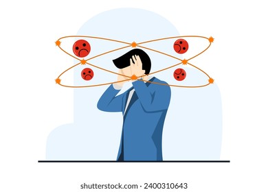 concept of sick person suffering from vertigo, feeling confused, dizzy and headache, flat vector illustration for stress, disease symptoms, migraine, hangover. flat vector illustration.