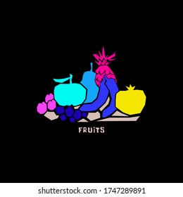 Concept of signboard market  or greengrocery with fruits  . Flat style vector sketch. Healthy food or natural product logo illustration.
