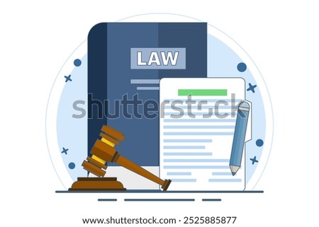 Concept of signing legal documents, electronic contracts or online agreements. Reading and signing the terms and conditions of the contract. Flat vector illustration on the background.