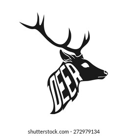 Concept silhouette of deer head with text inside be free on white background. Vector illustration