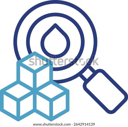 Concept single icon dual colored for analysis, testing or research, especially in relation to sugar and fluids in diabetics