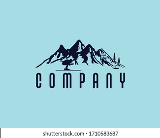 el concepto de un logo para las vacaciones de esquí en las montañas de la nieve
