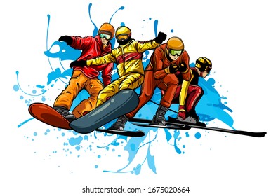 Concept skiing winter sport flat style. Cable car, gear snow, hobby and boot, season sporting, shoes and leasure, downhill and skier
