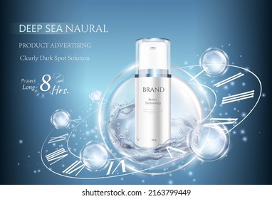 Concept Skin Care cosmetic. Regenerate cream and extract Background. Ads banner  with atoms molecule. Vector illustration.