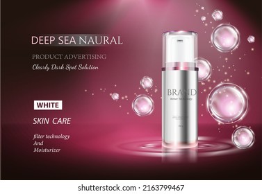 Concept Skin Care cosmetic. Regenerate cream and extract Background. Ads banner  with atoms molecule. Vector illustration.