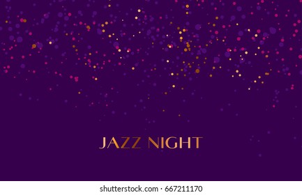 Concept sky night stars pattern for jazz night. Vector illustration for surface design, header, invitation, card, poster. Color dots random motif. 