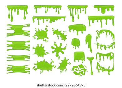 Concept Slime set without people scene in the flat cartoon style. Image of slippery green spots. Vector illustration.