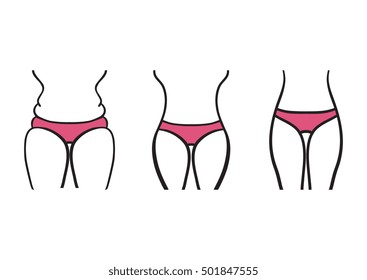 Concept slimming symbol weight loss. Silhouette of sport girl with slender figure, which is engaged in sports. Vector. Hand drawn