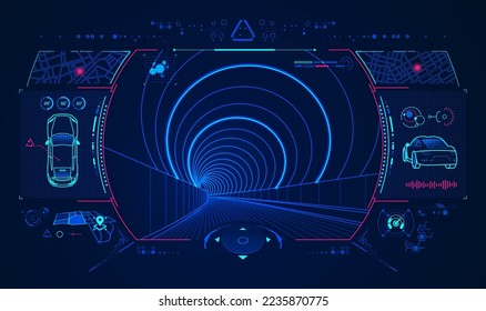 concepto de tecnología de coche inteligente, gráfico de la interfaz de simulación de conducción