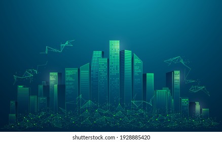 concept of smart city or digital city, graphic of buildings with low poly element presented in futuristic style