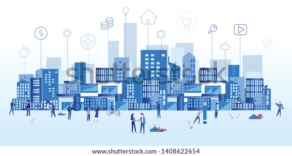 Concept Smart city for web page, banner,\
presentation, social media. Intelligent building isometric vector,\
Smart building, building on smartphone, 3d, system of intelligent,\
Big Data, Analytics