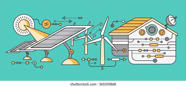 Concept Of Smart Home And Control Device. Technology Device, System Mobile Automation Monitoring Energy Power Electricity Efficiency, Equipment Temperature, Remote Thermostat. Smart House Illustration