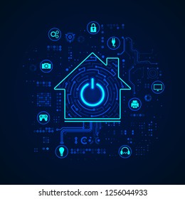 concept of smart home or internet of things, shape of a house with appliance icons