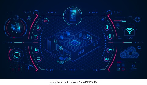 concept of smart home or internet of things (IOT), graphic of home technology interface