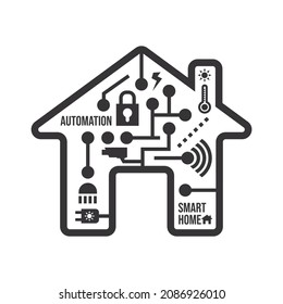 concepto de tecnología para el hogar inteligente, forma de la casa de línea con 
aplicación de automatización electrónica.