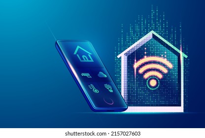 concept of smart home technology, graphic of mobile phone with home automation application