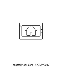 Concept of smart house technology. IoT integrated home with centralized control of lighting, heating, ventilation and air conditioning, security and video surveillance. Internet of things line icon.