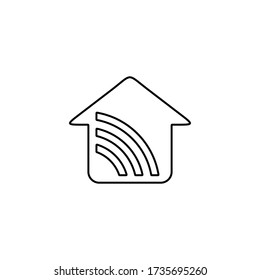 Concept of smart house technology. IoT integrated home with centralized control of lighting, heating, ventilation and air conditioning, security and video surveillance. Internet of things line icon.