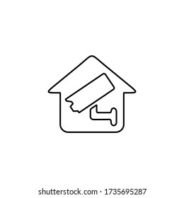 Concept of smart house technology. IoT integrated home with centralized control of lighting, heating, ventilation and air conditioning, security and video surveillance. Internet of things line icon.
