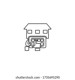Concept of smart house technology. IoT integrated home with centralized control of lighting, heating, ventilation and air conditioning, security and video surveillance. Internet of things line icon.