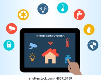Concept of Smart House technology. Remote home control on-line. Home automation system Internet of things/Smart home automation.