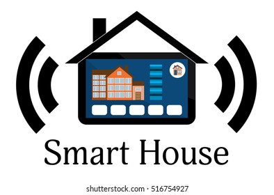 Concept of smart house technology system with centralized control. Security and automated system. Vector illustration.