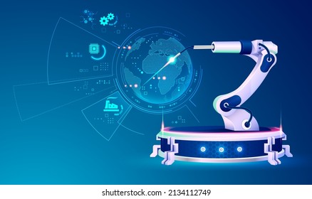 concept of smart industry or industry 4.0, graphic of futuristic robotic arm with technology element