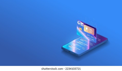El concepto de billetera inteligente con solicitud de pago por tarjeta de crédito y débito. Gadget de la tecnología de pago para smartphones en el futuro. Pago en línea, seguridad